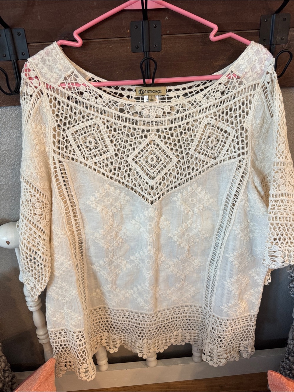 Democracy EUC Cream Crochet Lace Tunic Top